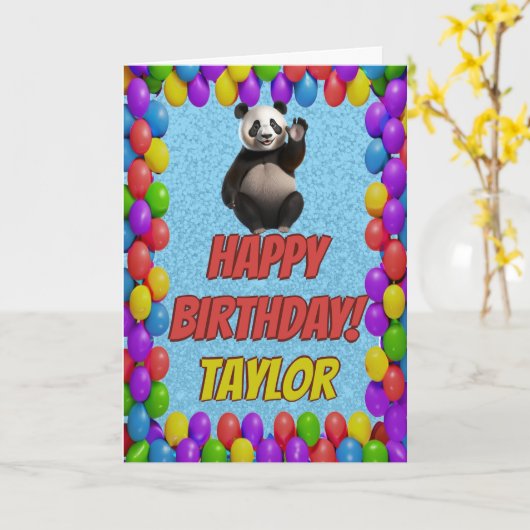 Carte Cudly mignon Ours Panda Salutation Joyeux Annivers (Fleur jaune)