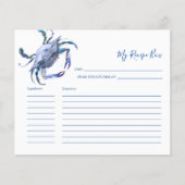Carte cuisine Crabe d'aquarelle bleu (Devant)