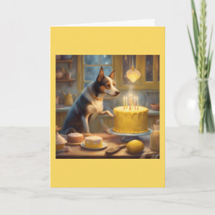 Carte Cuisine de Cottage Fantaisiste Chien & Gâteau d'An