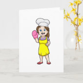 Carte Cuisinier avec tablier de cuisine et gants de four (Fleur jaune)