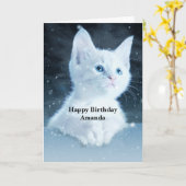Carte Cuite Kitten blanc avec de beaux yeux bleus (Fleur jaune)