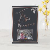 Carte Cuivre Dusty Blue C'est la saison Votre photo (Fleur jaune)