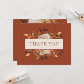 Carte Cuivre Fall Terracotta Feuilles Floral Merci (Devant/Arrière en situation)