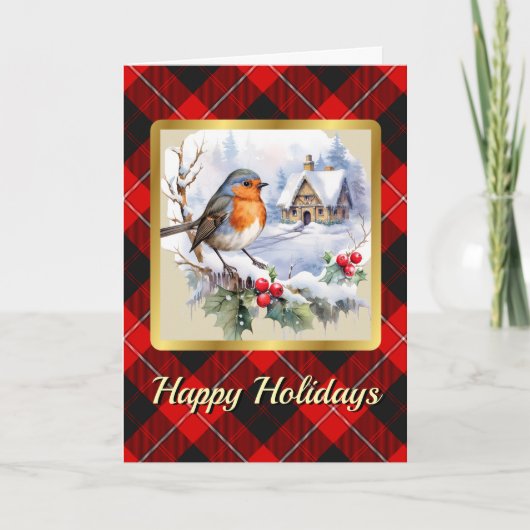 Carte Cunningham Tartan w/Robin Personalized Xmas (Devant)
