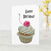 Carte Cupcake à la cerise (Fleur jaune)