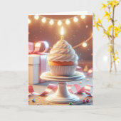 Carte Cupcake Anniversaire Avec Bougie (Fleur jaune)