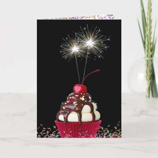 Carte Cupcake Anniversaire Avec Sparklers (Devant)