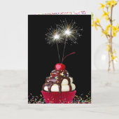 Carte Cupcake Anniversaire Avec Sparklers (Fleur jaune)