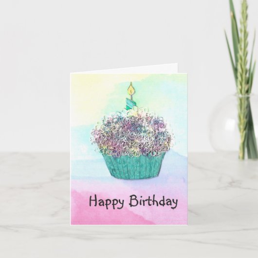 Carte Cupcake Anniversaire & Bougie (Devant)