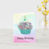 Carte Cupcake Anniversaire & Bougie (Fleur jaune)