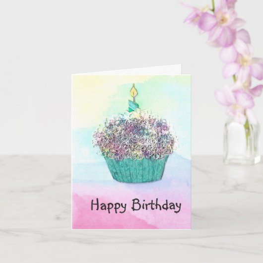 Carte Cupcake Anniversaire & Bougie (Orchidée)
