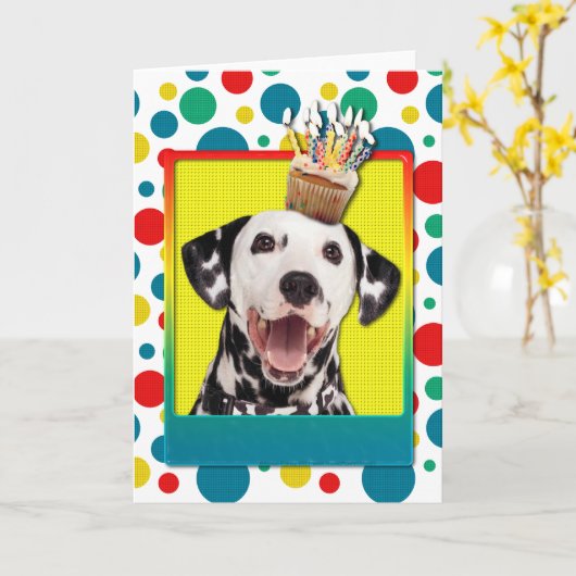 Carte Cupcake anniversaire - Dalmatie (Fleur jaune)