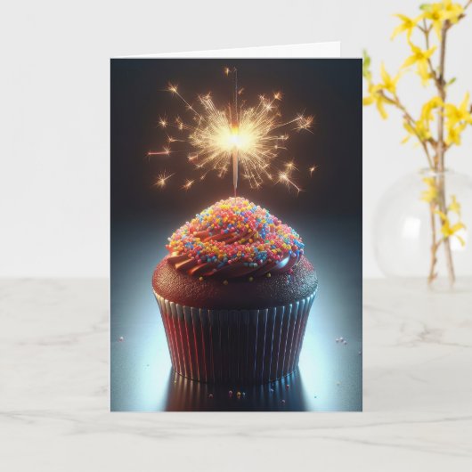 Carte Cupcake au chocolat d'anniversaire (Fleur jaune)