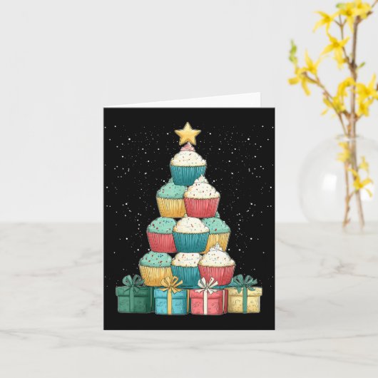 Carte Cupcake Baking Baker Christmas Tree Xmas  (Fleur jaune)