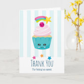 Carte Cupcake bleu mou avec Kawaii face Anniversaire mer (Fleur jaune)