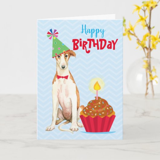 Carte Cupcake Borzoi anniversaire (Fleur jaune)
