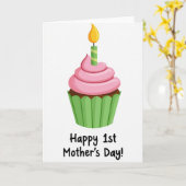 Carte Cupcake Bougie Rayée (Fleur jaune)