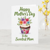 Carte Cupcake Bouquet pour la Maman la Plus Douce (Fleur jaune)