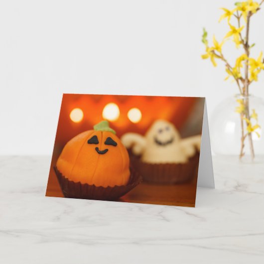 Carte Cupcake Citrouille mignon d'Halloween (Fleur jaune)