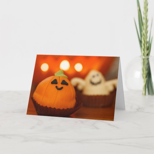 Carte Cupcake Citrouille mignon d'Halloween (Devant)