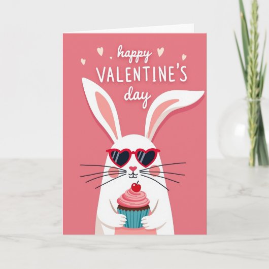 Carte Cupcake Cœur de Lapin de la Saint-Valentin (Devant)