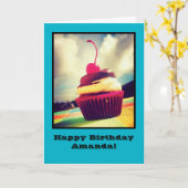 Carte Cupcake coloré avec cerise en haut (Fleur jaune)