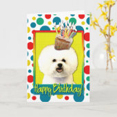 Carte Cupcake d'anniversaire - Bichon Frise (Fleur jaune)