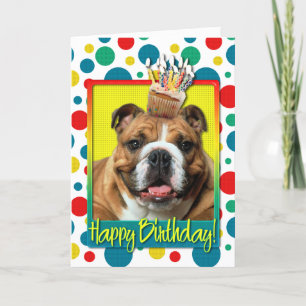 Carte Cupcake d'anniversaire - Bulldog - Dark