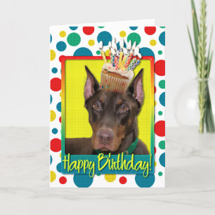 Carte Cupcake d'anniversaire - Doberman - Rouge - Rocky