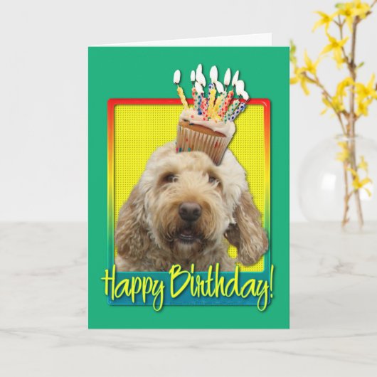 Carte Cupcake d'anniversaire - GoldenDoodle (Fleur jaune)