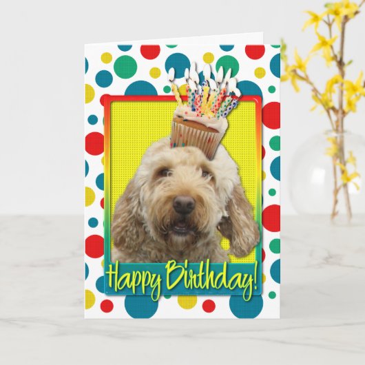 Carte Cupcake d'anniversaire - GoldenDoodle (Fleur jaune)