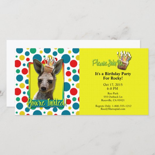 Carte Cupcake d'anniversaire - Kangaroo (Devant / Derrière)