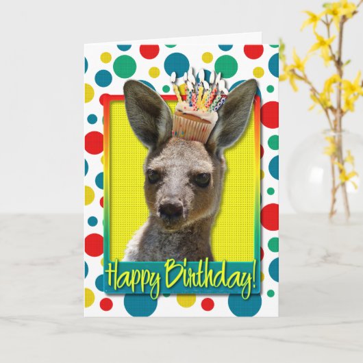 Carte Cupcake d'anniversaire - Kangaroo (Fleur jaune)