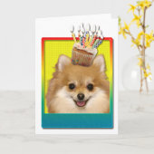 Carte Cupcake d'anniversaire - Pomeranian (Fleur jaune)