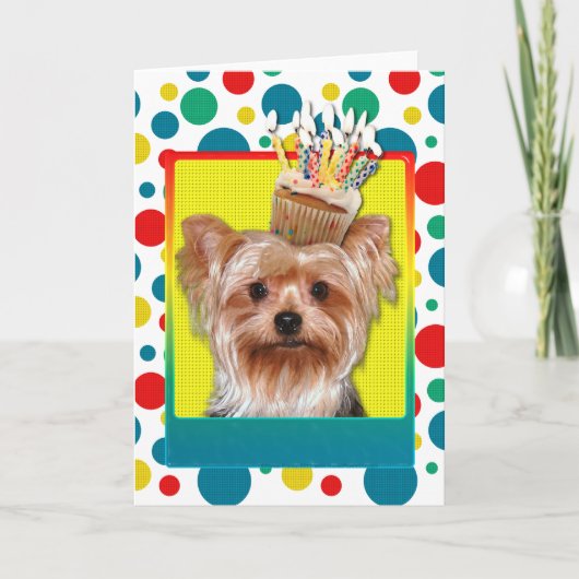 Carte Cupcake d'anniversaire - Yorkshire Terrier (Devant)