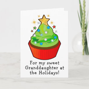Carte Cupcake d'arbre de Noël avec la grand-fille étoilé