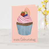 Carte Cupcake de fruits d'anniversaire allemand (Fleur jaune)