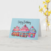 Carte Cupcake House Joyeux anniversaire (Fleur jaune)