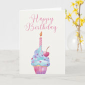 Carte Cupcake illustré à la main avec une seule bougie (Fleur jaune)