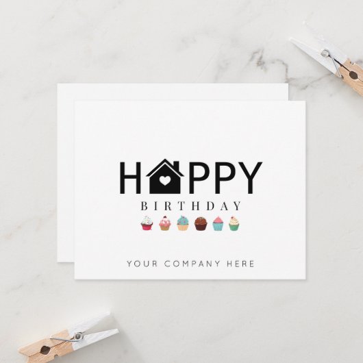 Carte Cupcake immobilier Joyeux anniversaire (Devant/Arrière en situation)