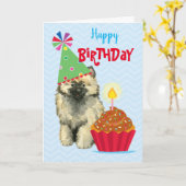 Carte Cupcake Keeshond'anniversaire (Fleur jaune)