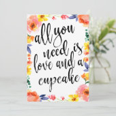 Carte Cupcake Mariage Dessert abordable Floral Sign (Debout devant)