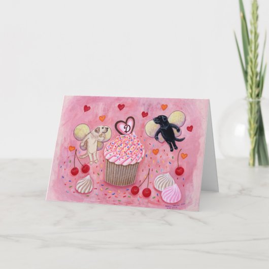 Carte Cupcake monogrammé et Labrador Anniversaire (Devant)