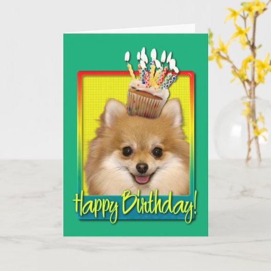 Carte Cupcake Pomeranian (Fleur jaune)