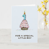 Carte Cupcake pour le premier anniversaire du garç (Fleur jaune)