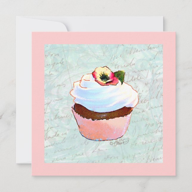 Carte Cupcake rose chocolat français (Devant)