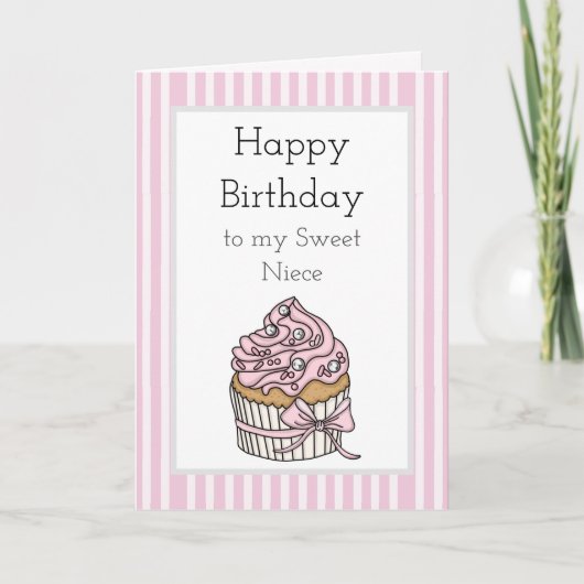 Carte Cupcake rose et argent | Joyeux anniversaire nièce (Devant)
