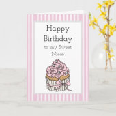 Carte Cupcake rose et argent | Joyeux anniversaire nièce (Fleur jaune)