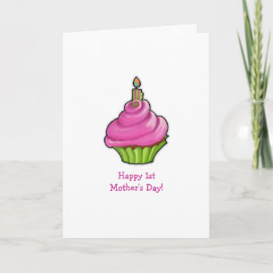 Carte Cupcake rose et vert 1ère fête des mères