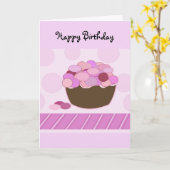 Carte Cupcake rose et violet (Fleur jaune)